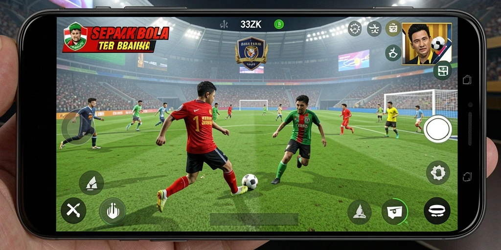Tampilan gameplay seru di 33ZK dengan aksi sepak bola intens.