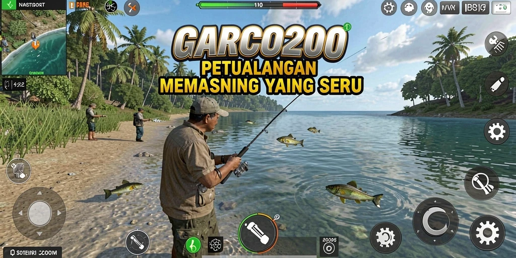 Screenshot gameplay GARCO200 menampilkan momen memancing yang mendebarkan.
