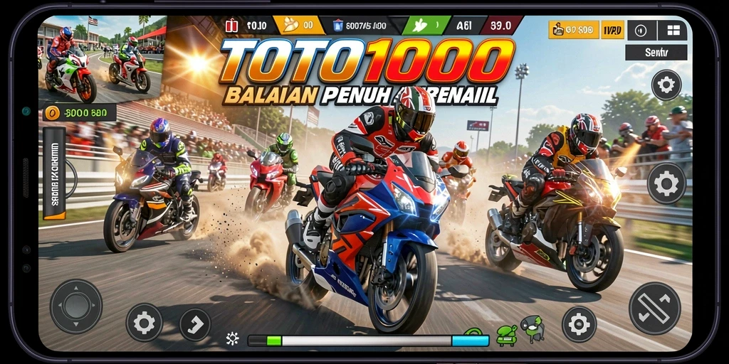 Tangkapan layar menunjukkan aksi seru balapan motor di TOTO1000.
